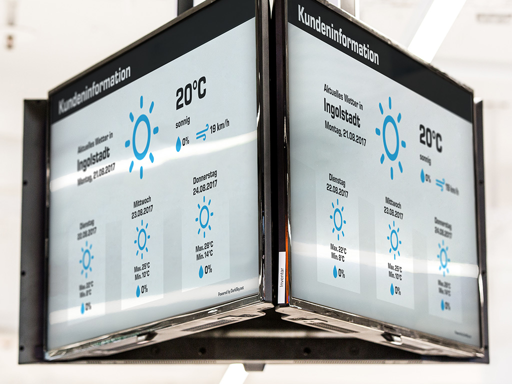 Digital signage with news and weather information attracts attention