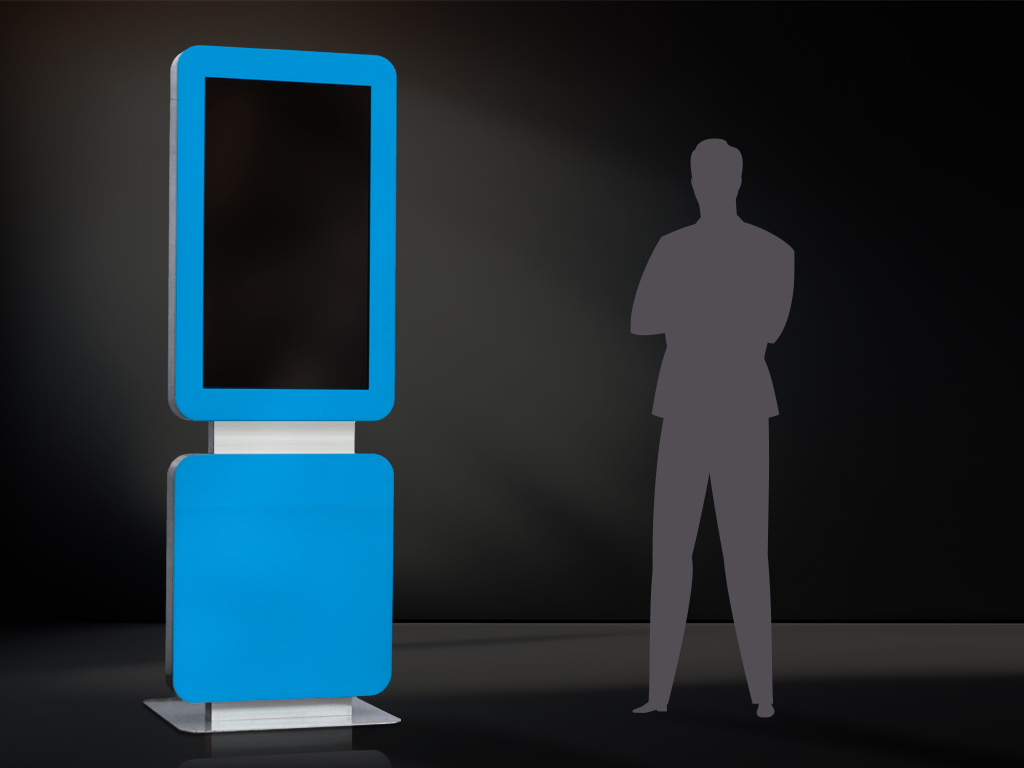Digital signage campaigns robust stele with touch display colour variant blue