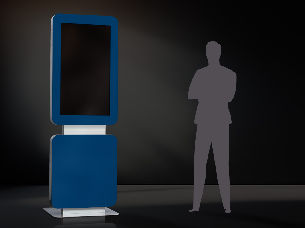 Digital signage campaigns Robust stele with touch display Colour variant dark blue