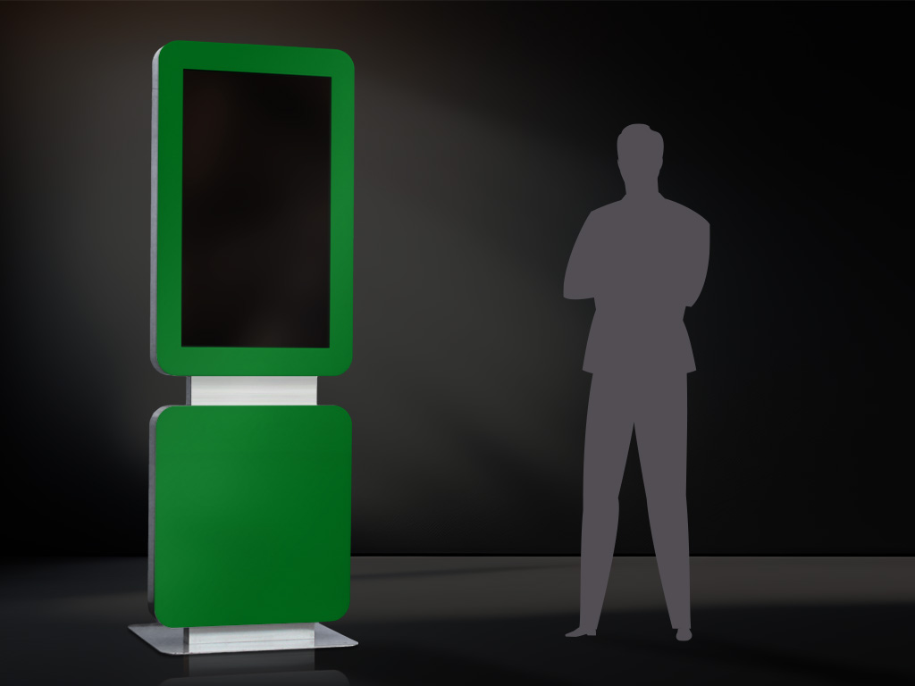 Digital signage campaigns robust stele with touch display colour variant green