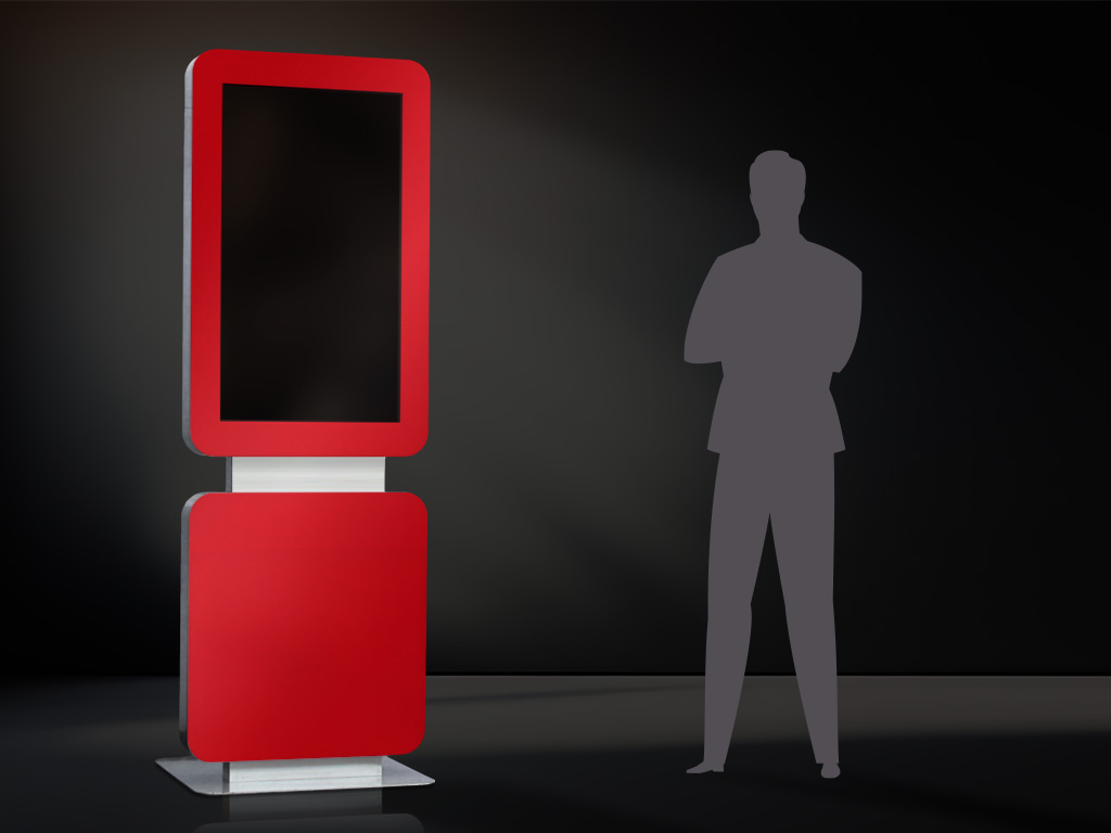 Digital signage campaigns robust stele with touch display colour variant red
